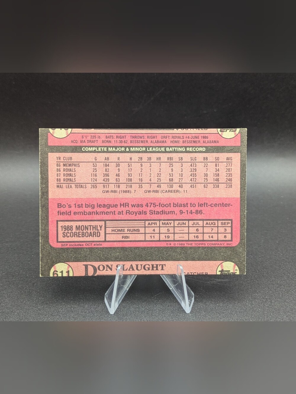 1989 Topps Bo Jackson #610 Front Don Slaught #611 Back Miscut Printing Error - Picture 2 of 2